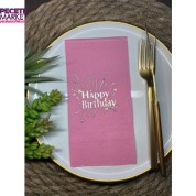 Gold Yaldızlı Pembe Happy Bırthday Garson Katlama Peçete 16 lı
