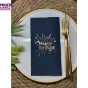 Gold Yaldızlı Siyah Happy Bırthday Garson Katlama Peçete 16 lı
