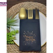 Gold Yaldızlı Siyah Cepli Happy Bırthday Peçete 12 Adet 40x40
