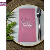Gümüş Yaldızlı Pembe Happy Bırthday Garson Katlama Peçete 16 lı