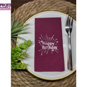 Gümüş Yaldızlı Bordo Happy Bırthday Garson Katlama Peçete 16 lı