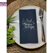 Gümüş Yaldızlı Siyah Happy Bırthday Garson Katlama Peçete 16 lı