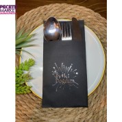 Gümüş Yaldızlı Beyaz Cepli İyiki Doğdun Peçete 12 Adet 40x40