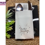 Gümüş Yaldızlı Beyaz Cepli İyiki Doğdun Peçete 12 Adet 40x40
