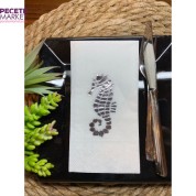 Gümüş Yaldızlı Beyaz Deniz Atı Peçete