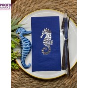 Gümüş Yaldızlı Lacivert Deniz Atı Peçete