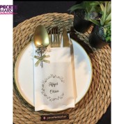 Gold Yaldızlı Beyaz Çiçekli Afiyet Olsun Cepli Peçete 5 Adet