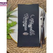 Gümüş Yaldızlı Siyah Hoş Geldin Ramazan Kumaş Dokulu Peçete 12 lı 40x40
