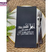 Gümüş Yaldızlı Siyah Hoş Geldin Ya Şehri Ramazan Kumaş Dokulu Peçete 12 lı 40x40