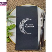 Gümüş Yaldızlı Siyah Hoş Geldin Ramazan Ay Desenli Kumaş Dokulu Peçete 12 li 40x40