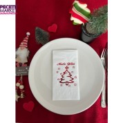 Kırmızı Yaldızlı Beyaz Mutlu Yıllar Çam Ağacı Peçete 16 lı