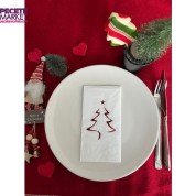 Kırmızı Yaldızlı Yılbaşı Çam Ağacı Desenli 16 lı Beyaz Renkli Kağıt Peçete