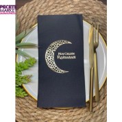 Gold Yaldızlı Siyah Hoş Geldin Ramazan Ay Desenli Kumaş Dokulu Peçete 12 li 40x40