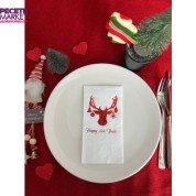 Kırmızı Yaldızlı Beyaz Yılbaşı Geyik Modeli Peçete 16 lı