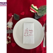 Kırmızı Yaldızlı Beyaz Yılbaşı Kadeh Happy New Year Peçete 16 lı