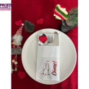 Kırmızı Yaldızlı Beyaz  Cepli Yılbaşı Cheers Modeli Peçete 12 Adet 40x40