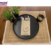 Siyah Yaldızlı Afiyet Olsun 12 li Kraft Renkli Kağıt Cepli Peçete