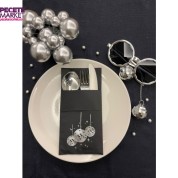 Gümüş Yaldızlı Siyah Disco Topu Cepli Peçete 12 Adet 40x40