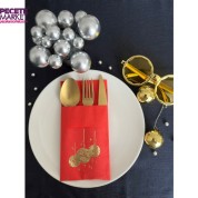 Gold Yaldızlı Kırmızı Disco Topu Cepli Peçete 12 Adet 40x40