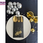 Gold Yaldızlı Siyah Disco Topu Cepli Peçete 12 Adet 40x40