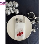 Kırmızı Yaldızlı Beyaz Disco Topu Cepli Peçete 12 Adet 40x40