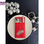 Gümüş Yaldızlı Kırmızı Disco Topu Cepli Peçete 12 Adet 40x40