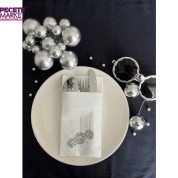 Gümüş Yaldızlı Beyaz Disco Topu Cepli Peçete 12 Adet 40x40