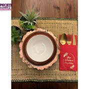 Gold Yaldızlı Kırmızı İftar Soframıza Hoşgeldiniz Cepli Peçete 12 Adet 40x40