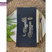 Gold Yaldızlı Siyah Hoş Geldin Ramazan Kumaş Dokulu Peçete 12 lı 40x40