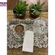 Gümüş Yaldızlı Beyaz İftar Sonrası Kahve Keyfi Peçete 6x12 cm