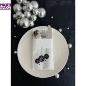 Siyah Yaldızlı Beyaz Disco Topu Cepli Peçete 12 Adet 40x40