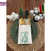 Yeşil Yaldızlı Beyaz Mutlu Yıllar Cepli Aır Touch Peçete 12 lı 40x40