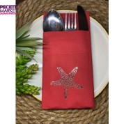 Gümüş Yaldızlı Kırmızı Tekli Deniz Yıldızı Cepli Peçete 12 lı 40x40