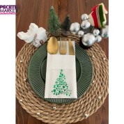 Yeşil Yaldızlı Beyaz Cepli Çam Ağacı Peçete 12 Adet 40x40