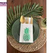 Yeşil Yaldızlı Beyaz Cepli Ananas Peçete 12 Adet 40x40