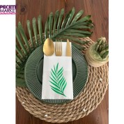Yeşil Yaldızlı Beyaz Yaprak Cepli Aır Touch Peçete 12 lı 40x40