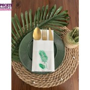 Yeşil Beyaz Cepli Palmiye Peçete 12 Adet 40x40