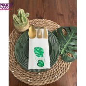 Yeşil Yaldızlı Beyaz Cepli Deve Tabanı Peçete 12 Adet 40x40