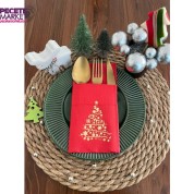 Gold Yaldızlı Kırmızı Cepli Çam Ağacı Peçete 12 Adet 40x40