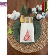 Kırmızı Yaldızlı Beyaz Cepli Çam Ağacı Peçete 12 Adet 40x40