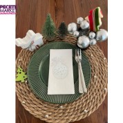 Gümüş Yaldızlı Beyaz Çam Ağacı Süsü Peçete 16 lı