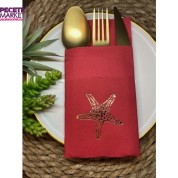 Gold Yaldızlı Kırmızı Tekli Deniz Yıldızı Cepli Peçete 12 lı 40x40