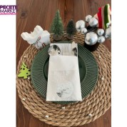 Gümüş Yaldızlı Yılbaşı Çam Ağacı Süsü 12 li Beyaz Renkli Kağıt Cepli Peçete