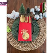 Gold Yaldızlı Yılbaşı Çam Ağacı Süsü 12 li Kırmızı Renkli Kağıt Cepli Peçete