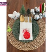 Kırmızı Yaldızlı Yılbaşı Çam Ağacı Süsü 12 li Beyaz Renkli Kağıt Cepli Peçete