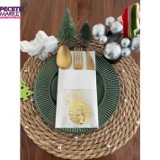 Gold Yaldızlı Yılbaşı Çam Ağacı Süsü 12 li Beyaz Renkli Kağıt Cepli Peçete