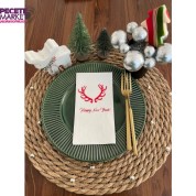 Kırmızı Yaldızlı Beyaz Happy New Year Geyik Boynuzu Peçete 16 lı