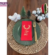 Gold Yaldızlı Kırmızı Happy New Year Küçük Geyik Boynuzu Peçete 16 lı