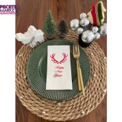 Kırmızı Yaldızlı Beyaz Happy New Year Küçük Geyik Boynuzu Peçete 16 lı