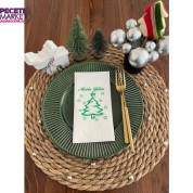 Yeşil Yaldızlı Beyaz Mutlu Yıllar Çam Ağacı Peçete 16 lı